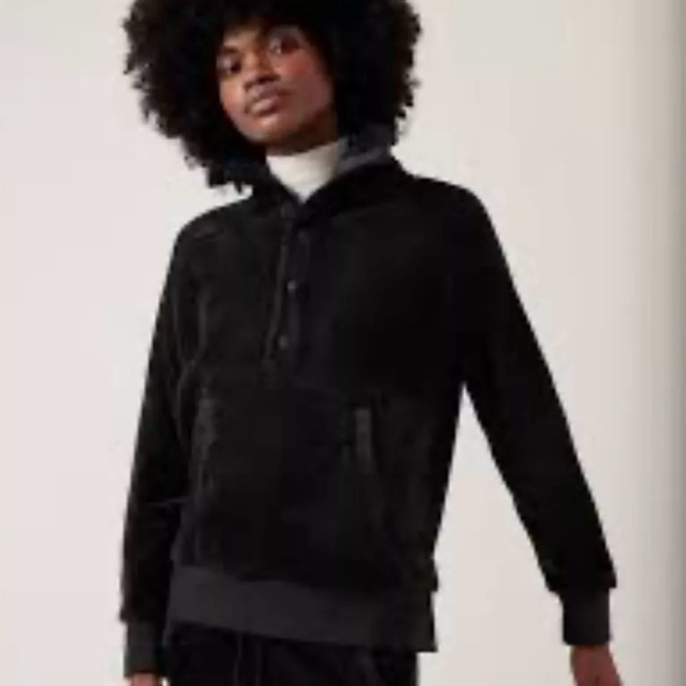 Athleta Recover Cozy Snap Front Sweatshirt Soft Black Size Large